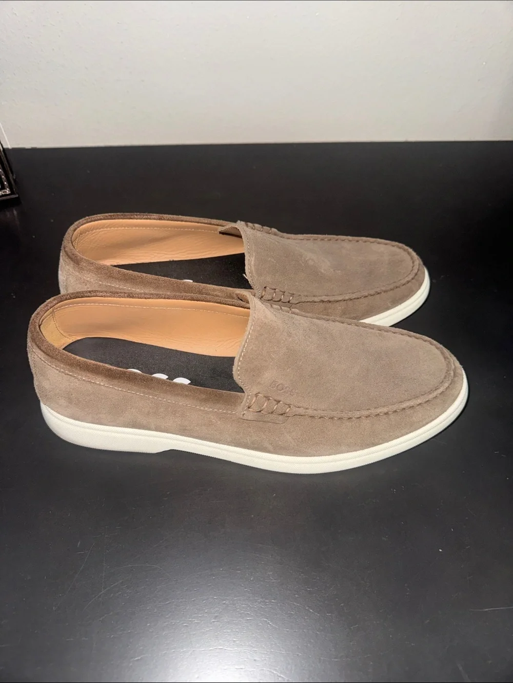 BOSS Men's Suede Slip-On Loafers in Taupe